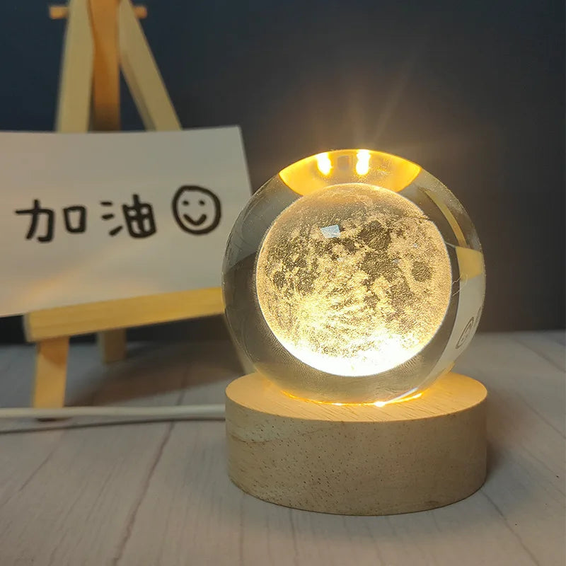 Engraved Crystal Ball Night Light with Wooden Base