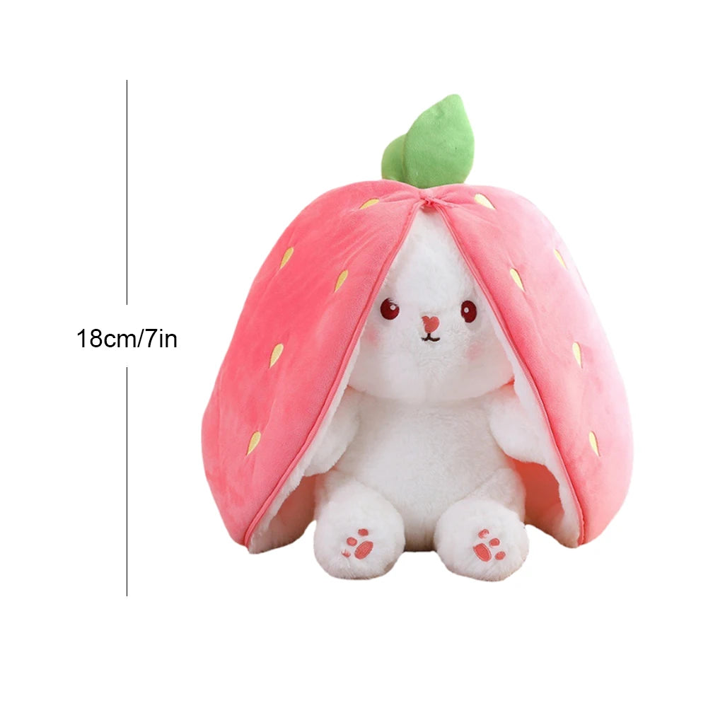 Plush bunny turns into a carrot and strawberry toy for kids' birthday parties