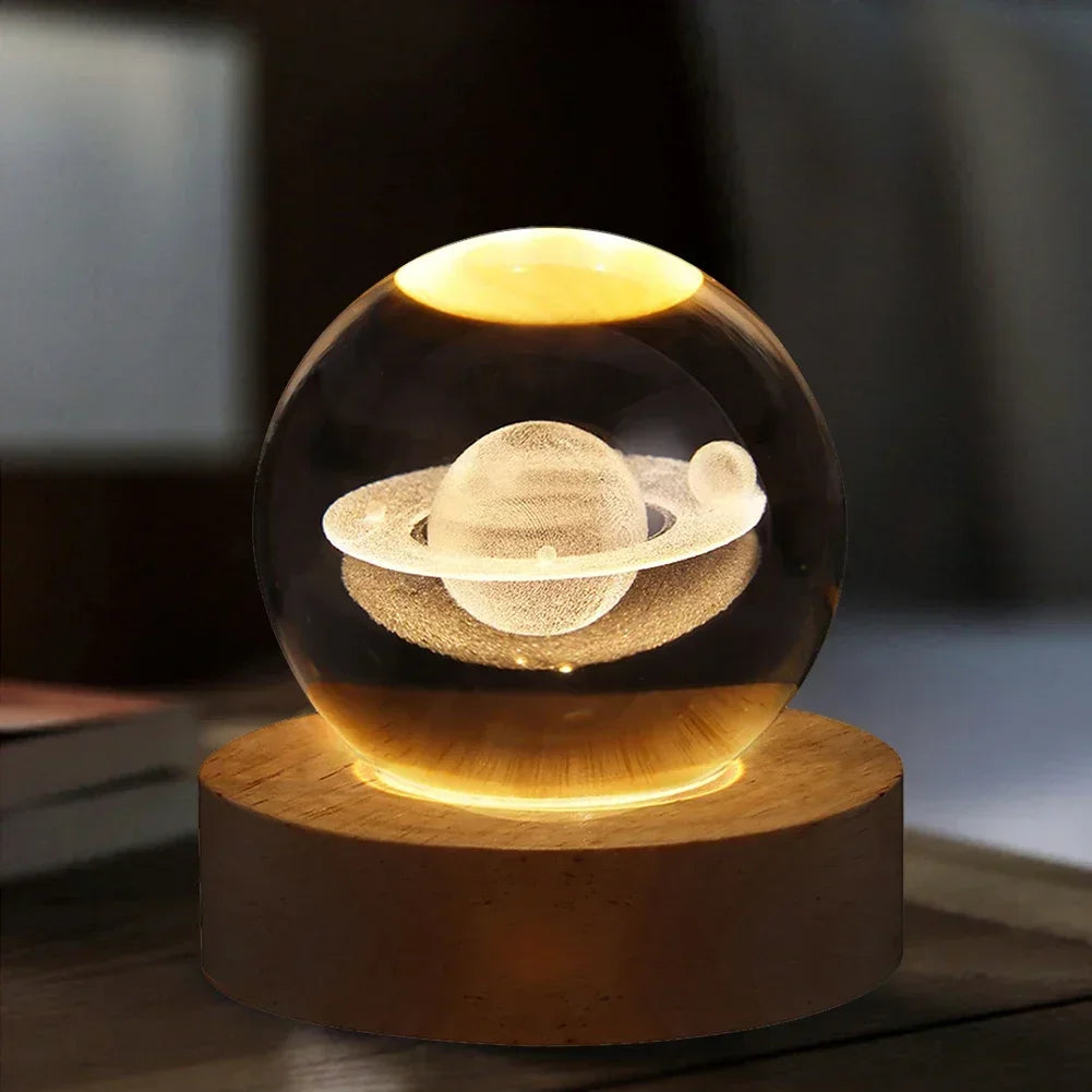 Engraved Crystal Ball Night Light with Wooden Base