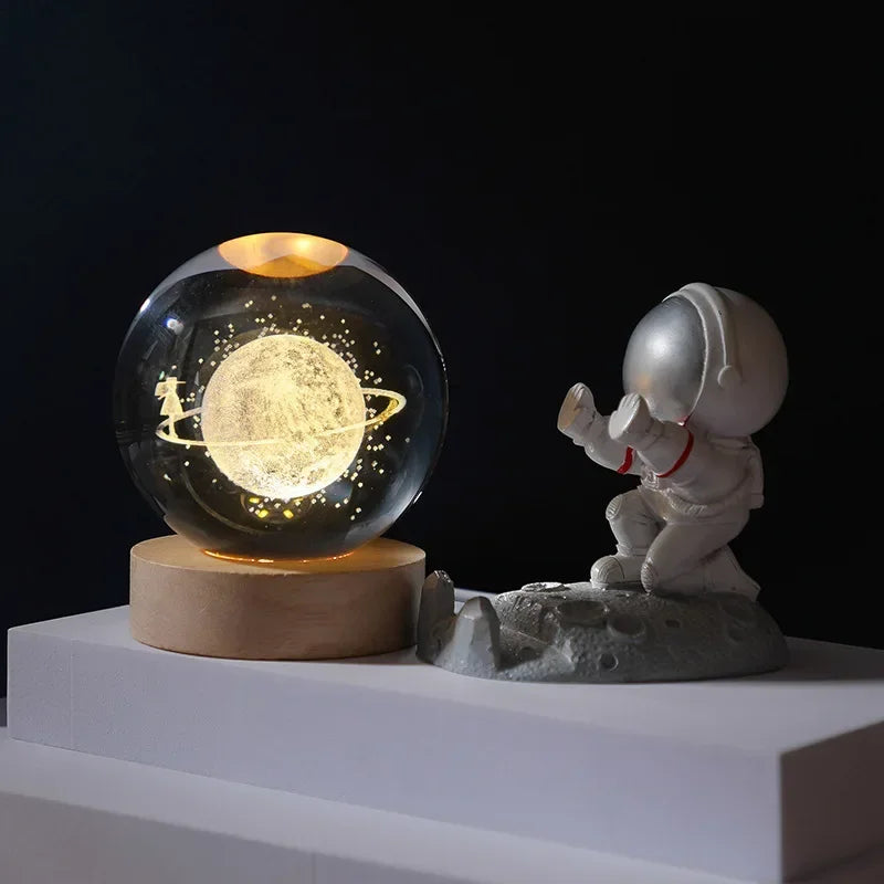 Engraved Crystal Ball Night Light with Wooden Base