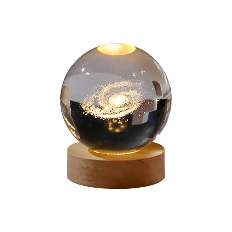 Engraved Crystal Ball Night Light with Wooden Base