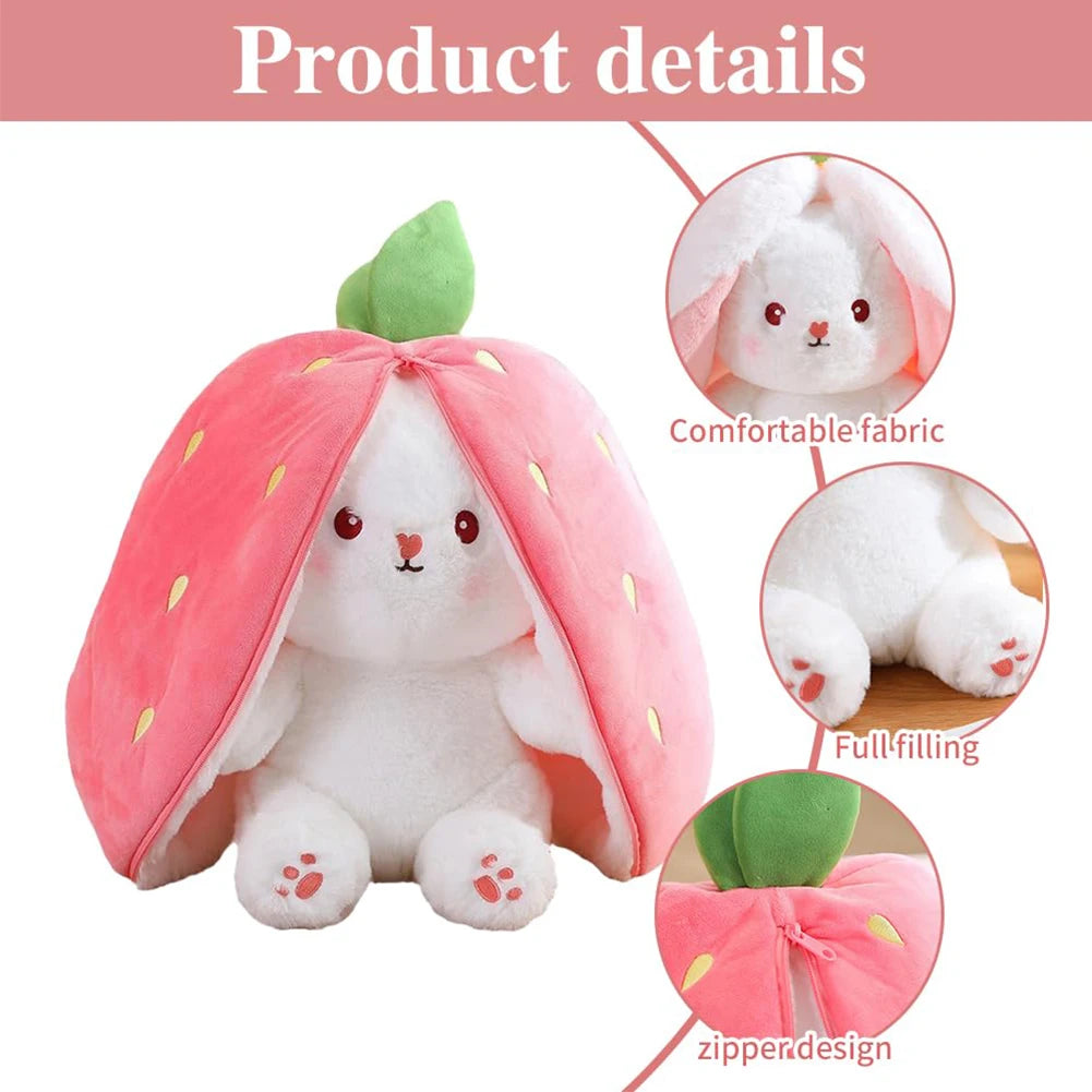 Plush bunny turns into a carrot and strawberry toy for kids' birthday parties