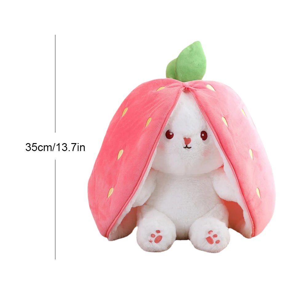 Plush bunny turns into a carrot and strawberry toy for kids' birthday parties