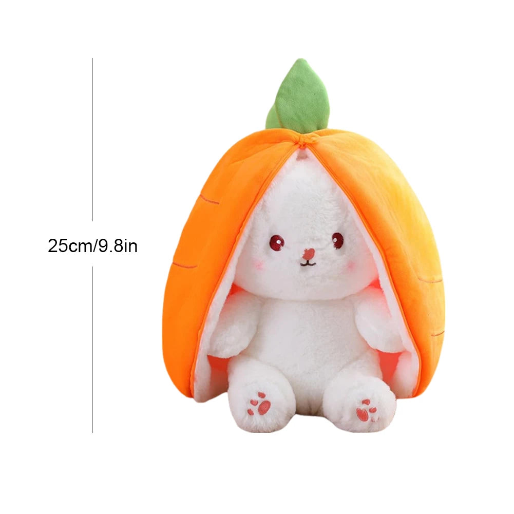 Plush bunny turns into a carrot and strawberry toy for kids' birthday parties