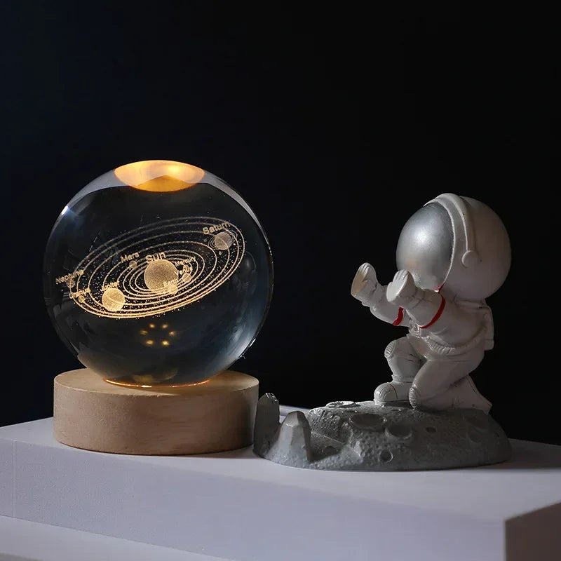 Engraved Crystal Ball Night Light with Wooden Base