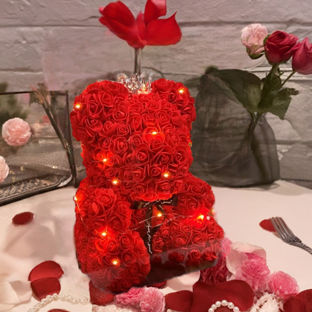 Artificial Flower Eternal Rose Teddy Bear for Mom Mother's Day Birthday Valentine's Day Anniversary Gifts & Decor Miniatures